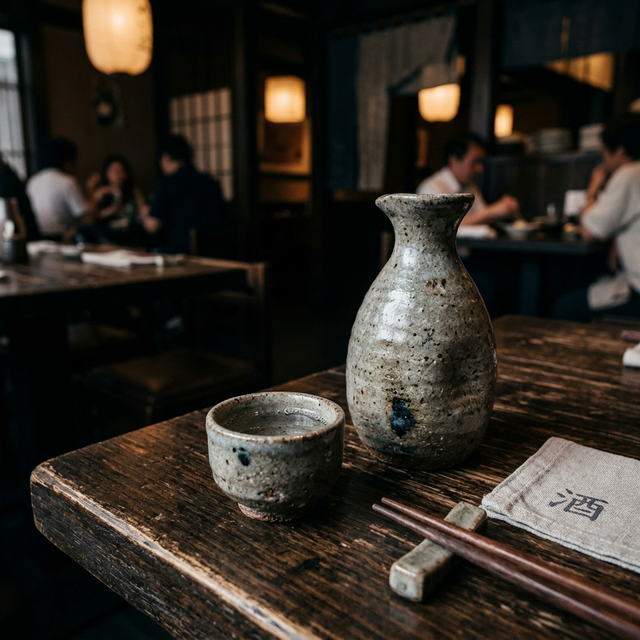 Traditional Japanese Ochoko cup and Tokkuri carafe